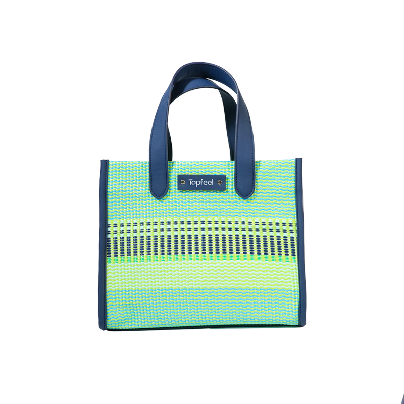CB063 Customized Vegan Leather Classic Stripe Woven Tote Bag Manufacturer