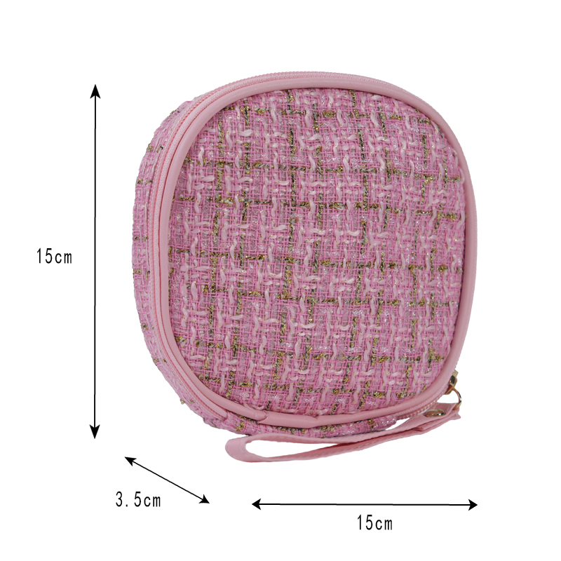 CB034 Privát címkés arany tweed szövet négyzet alakú kozmetikai utazótáska