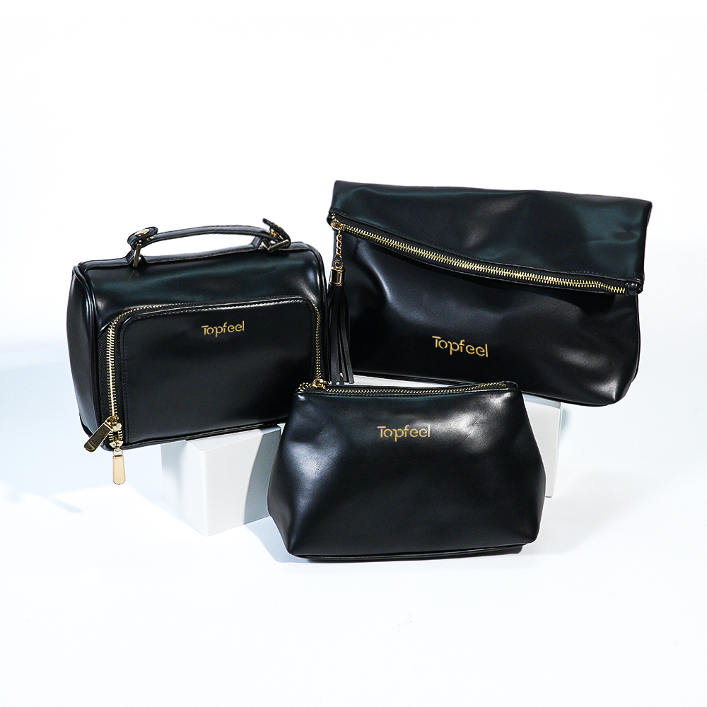 CB022 Vízálló PU Két Rétegű Fekete Kozmetikai Táskák