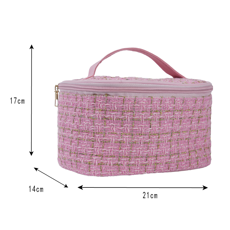 CB034 Privát címkés arany tweed szövet négyzet alakú kozmetikai utazótáska