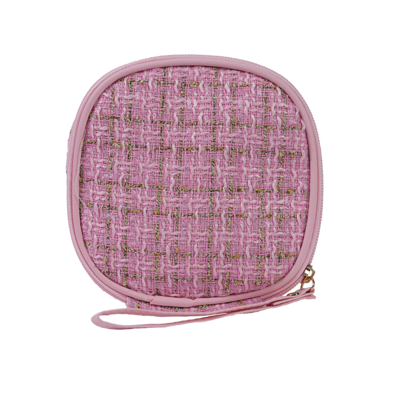 CB034 Privát címkés arany tweed szövet négyzet alakú kozmetikai utazótáska