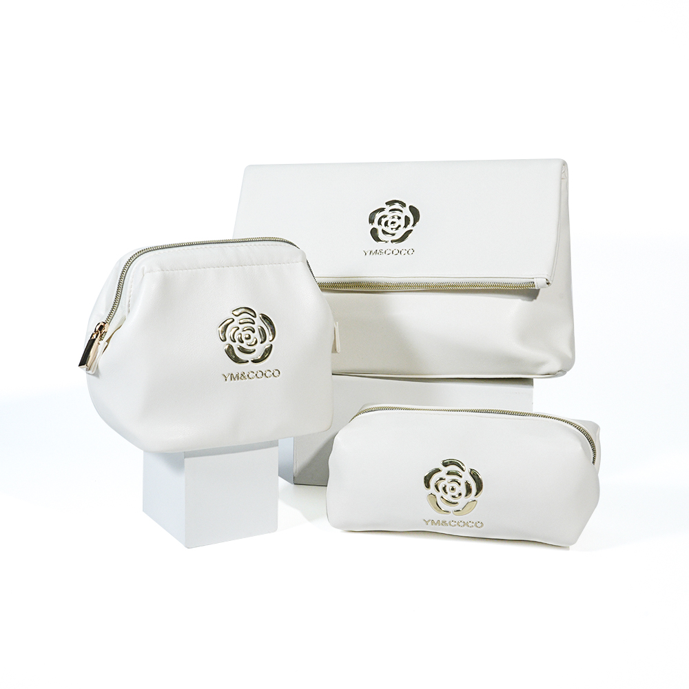 CB019 Manufacturing White Camellia PU Makeup Bag Set