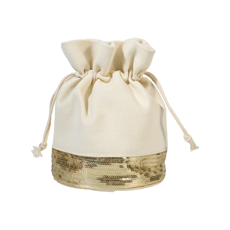 CB069 Glitter Sequin Canvas Spliced Drawstring Bucket Bag