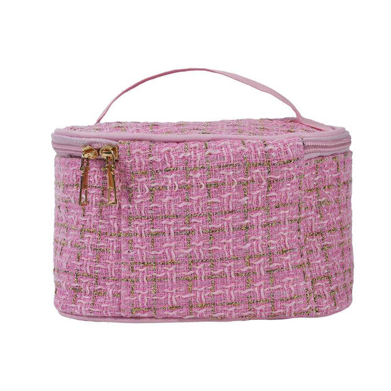 CB034 Privát címkés arany tweed szövet négyzet alakú kozmetikai utazótáska