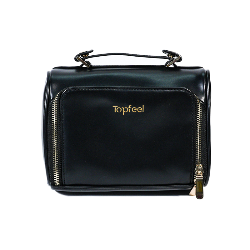 CB022 Waterproof PU Double Layer Black Cosmetic Handbags