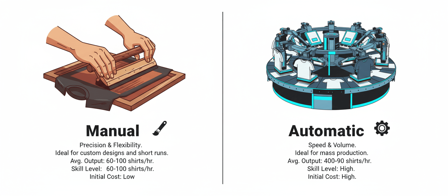 Manueller vs. automatischer Siebdruck